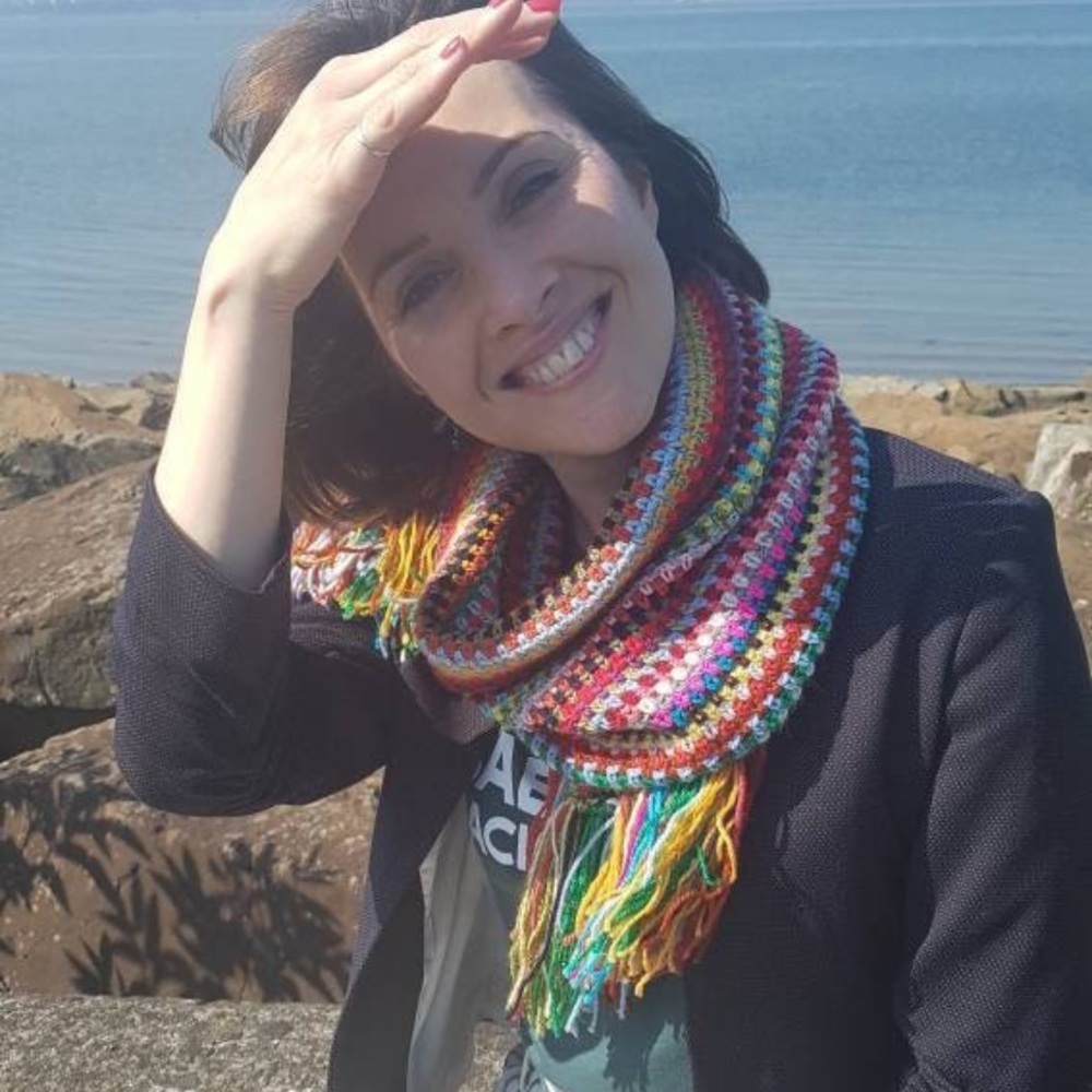 Vibrant retro fun handmade Multicolor Striped crochet Knit Scarf with fringe